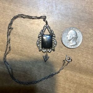 Antique Sterling Silver, Onyx and Marcasite Necklace! 💎🖤